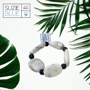 Suzie Blue Grey and White Marble Beaded Bracelet